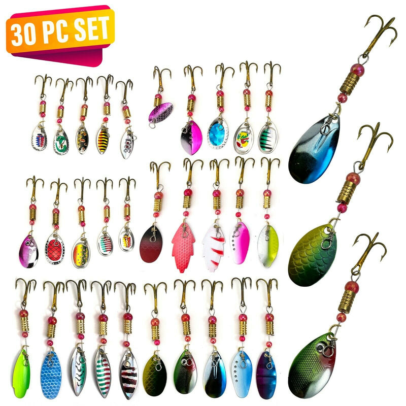 UFISH - 30pc Set Trout Spoon Metal Fishing Lures Spinner Baits Bass Tackle
