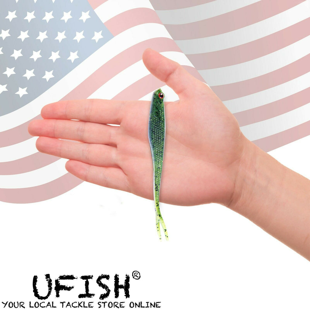 UFISH - 20pc Split Tail Fishing Lure , Jigging Swimbait, Bass Fishing