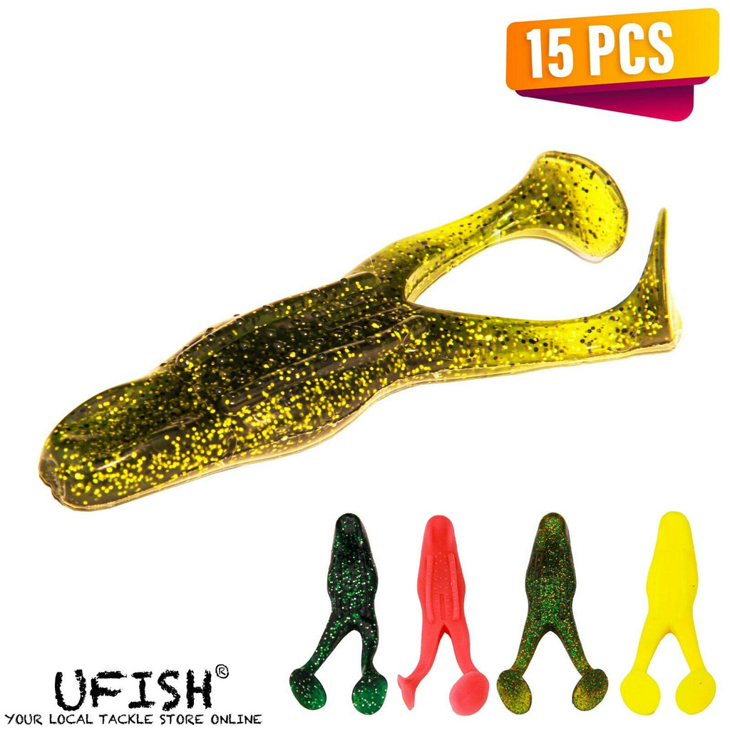 UFISH -15 pcs Frog Jigging Fishing Lure Lot , Swimbait Shad Jig, Minno